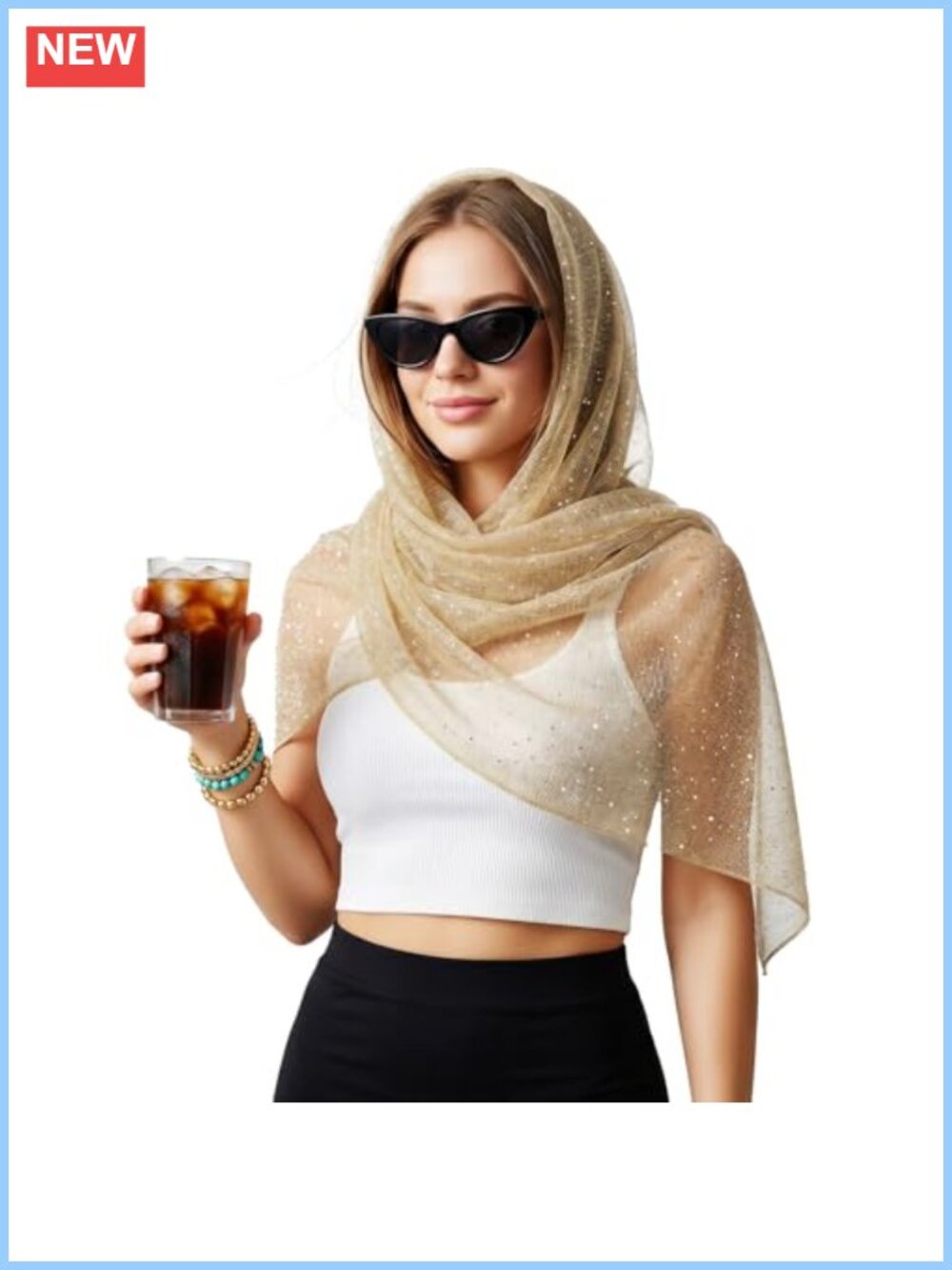 Gold Sequin Sheer Mesh Shawl Wrap Sparkly Evening Scarf for Women